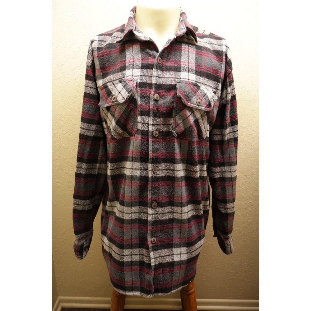 Canyon Guide Outfitters Flannel Shirt Jacket Size Large Red Gray Plaid Country